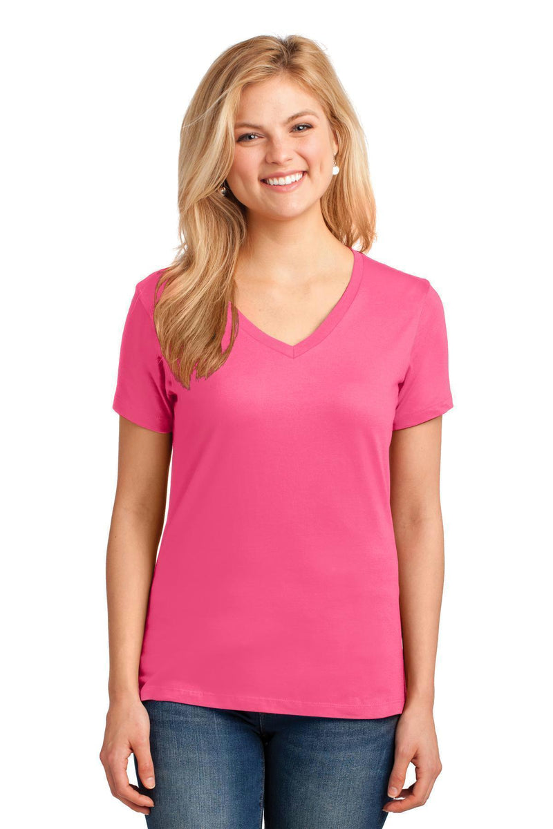 Port & Company Ladies Core Cotton V-Neck Tee. LPC54V-T-shirts-Neon Pink-4XL-JadeMoghul Inc.