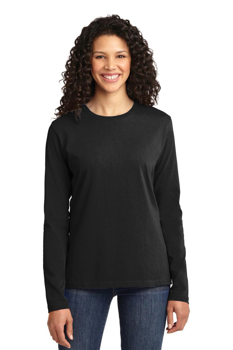 Port & Company Ladies Long Sleeve Core Cotton Tee. LPC54LS-T-shirts-Jet Black-4XL-JadeMoghul Inc.