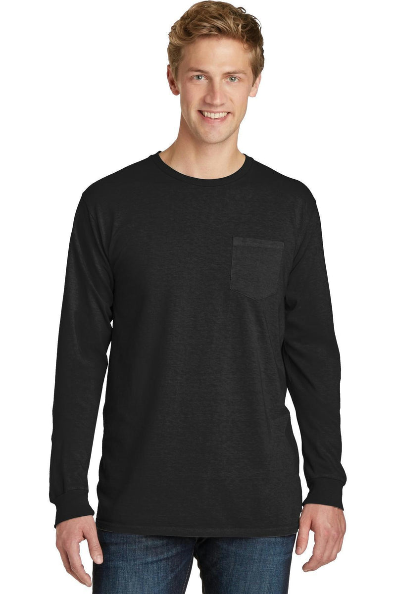 Port & Company Pigment-Dyed Long Sleeve Pocket Tee. PC099LSP-T-shirts-Black-4XL-JadeMoghul Inc.