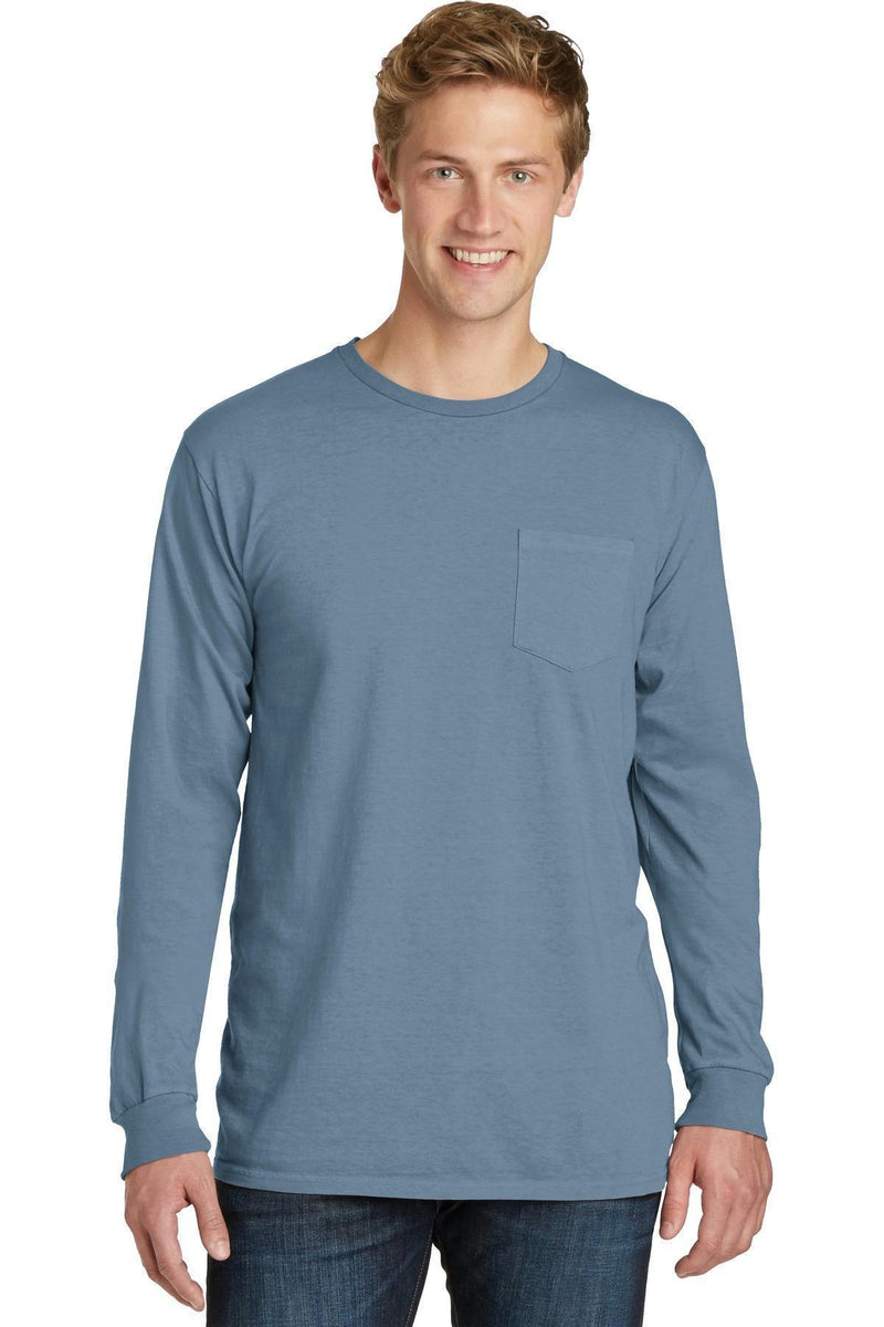 Port & Company Pigment-Dyed Long Sleeve Pocket Tee. PC099LSP-T-shirts-Denim Blue-4XL-JadeMoghul Inc.