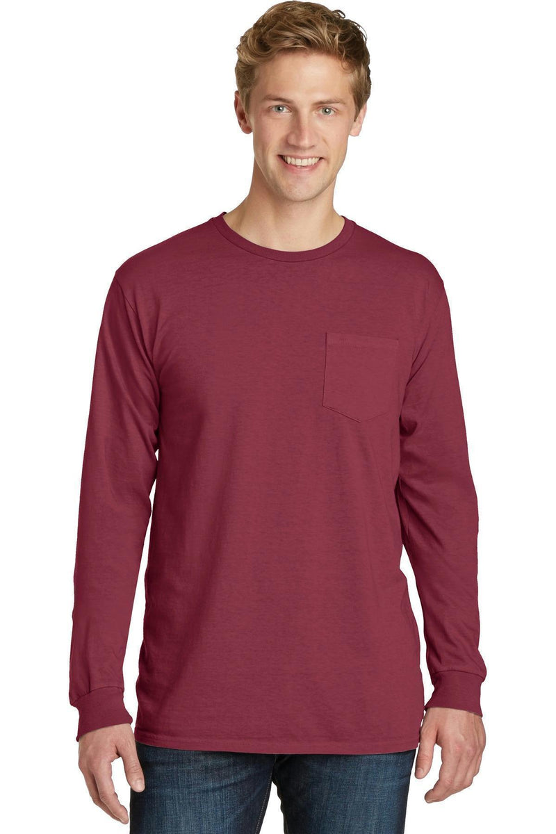 Port & Company Pigment-Dyed Long Sleeve Pocket Tee. PC099LSP-T-shirts-Merlot-4XL-JadeMoghul Inc.