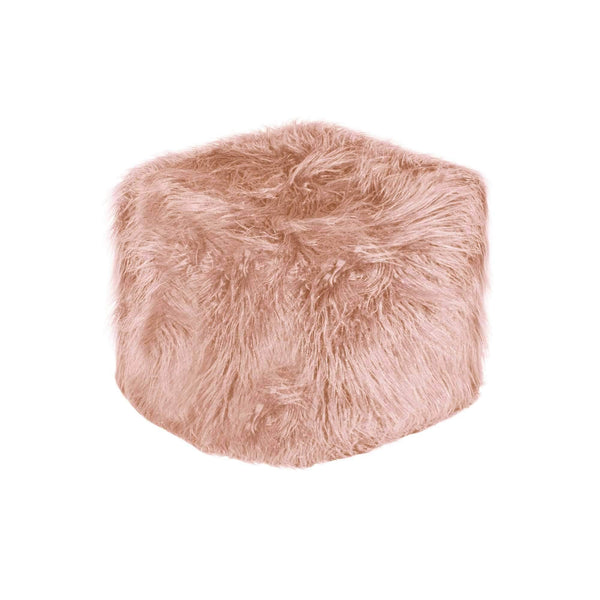 Poufs Floor Pouf - 16" x 17" x 5" Dusty Rose Sheepskin Faux Fur Pouf HomeRoots