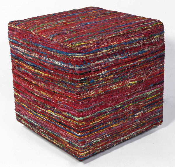 Poufs Floor Pouf - 18" x 18" x 18" Viscose Red Pouf HomeRoots