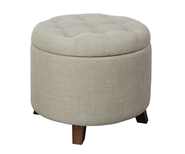 Poufs Pouf Ottoman - 20" X 20" X 17" Tan Linen Upholstery Wood Leg Ottoman w/Storage HomeRoots