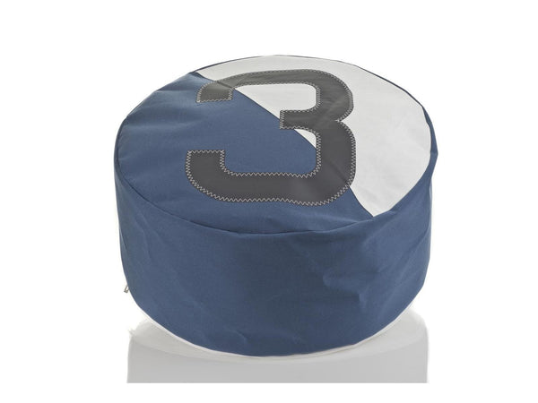 Poufs Pouf Ottoman - 22.05" X 22.05" X 11.81" Nattier Blue Recycled Sailcloth Pouf Solo Dacron Grey 3 HomeRoots