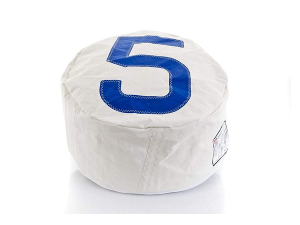 Poufs Pouf Ottoman - 22.05" X 22.05" X 11.81" White Recycled Sailcloth Pouf Solo Dacron Blue 5 HomeRoots