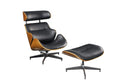 Poufs Pouf Ottoman - 34" X 25" X 38" Black Bonded Leather Walnut Wood Upholstered (Seat) Aluminum Base Chair & Ottoman HomeRoots
