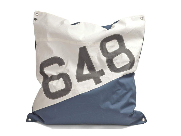 Poufs Pouf Ottoman - 52.36" X 53.94" X 12.60" Nattier Blue Recycled Sailcloth Maxi Pouf Bicolor Dacron Grey 648 HomeRoots