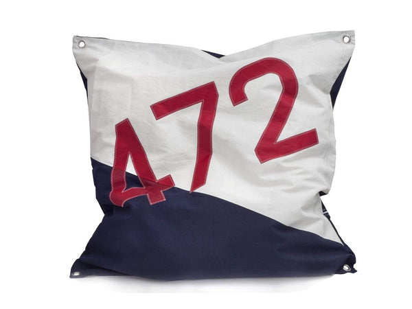 Poufs Pouf Ottoman - 52.36" X 53.94" X 12.60" Navy Blue Recycled Sailcloth Maxi Pouf Bicolor Dacron Red 472 HomeRoots