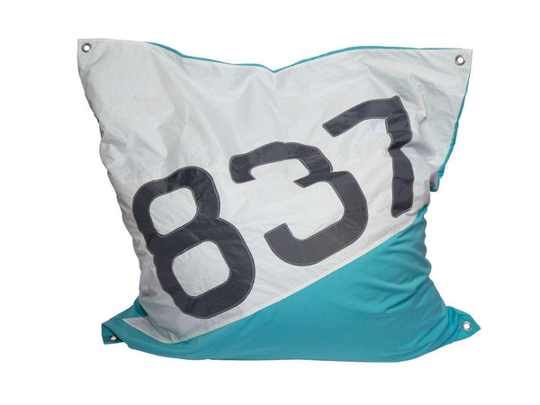 Poufs Pouf Ottoman - 52.36" X 53.94" X 12.60" South Sea Recycled Sailcloth Maxi Pouf Bicolor Dacron Grey 837 HomeRoots