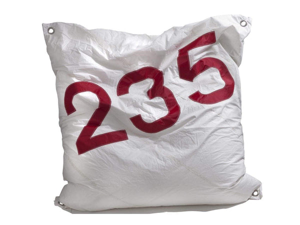Poufs Pouf Ottoman - 52.36" X 53.94" X 12.60" White Recycled Sailcloth Maxi Pouf Red 235 HomeRoots
