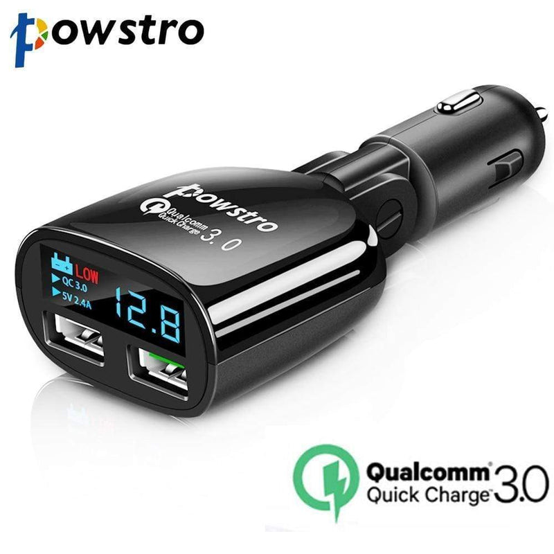 Powstro Qualcomm Quick Charge 3.0 Car Charger Dual USB Phone Charger Adapter QC3.0 + 5V 2.4A Digital Display Low Voltage Warning