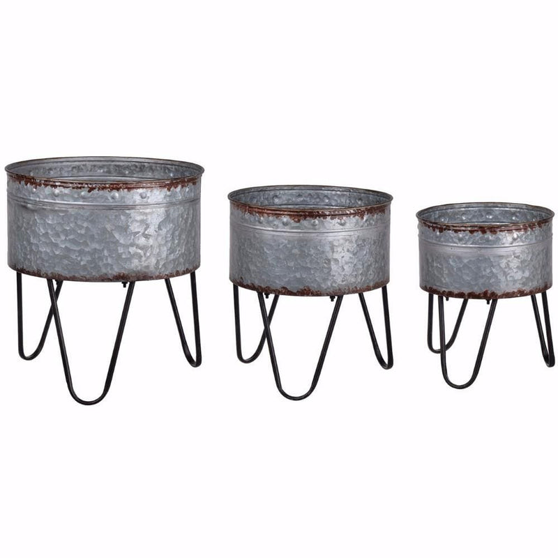 Preferable Set of 3 Acoma Galvanized Metal Tubs-Indoor Pots and Planters-Gray-Metal-JadeMoghul Inc.