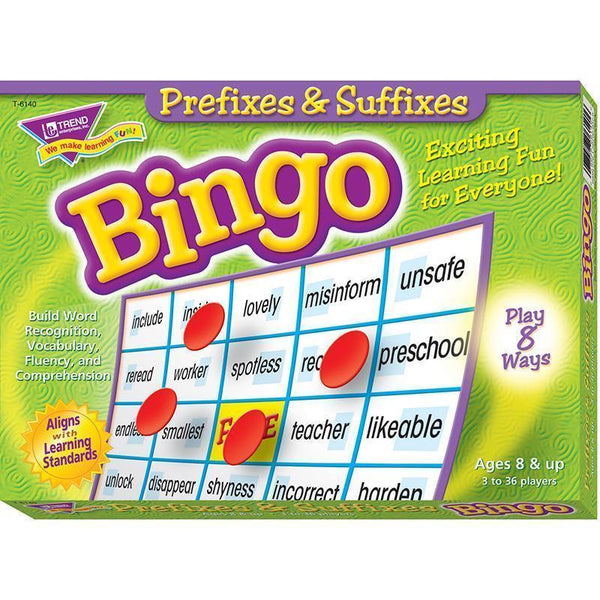 PREFIXES & SUFFIXES BINGO GAME-Learning Materials-JadeMoghul Inc.