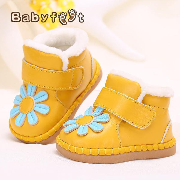 prewalker winter baby genuine leather toddler shoes soft outsole thermal baby shoes female child plus velvet cotton-padded-yellow-2-JadeMoghul Inc.