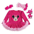 Princess Baby Girls 4pcs Sets Long Sleeve Cotton Rromper Rose Red Ruffle TUTU Dress Baby Clothing Vestidos 1 Birthday Dress-9F2026-3M-JadeMoghul Inc.