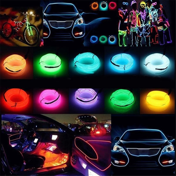 LED Strip Garland EL Wire 1M/3M/5M Car Interior Lighting Auto  Rope Tube Line flexible Neon Light With 12V USB /battery light