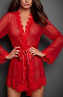 Sexy Lace Nightwear Erotic Lingerie Sleepwear Women Summer See Through Sleep Dress Solid Lace Pajamas Bath Robe Dress Nightgown