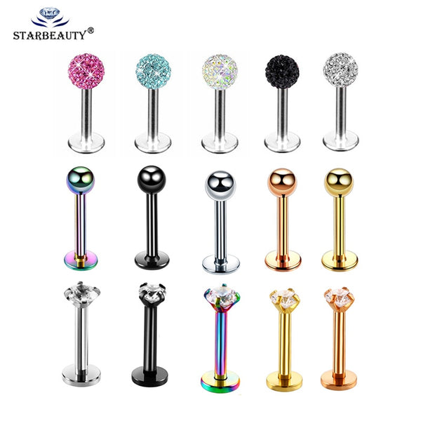 1Pcx3 Style crystal Ball Lip earring Stud 1.2x6/8x3mm Stainless Steel Labret piercing Cartilage Tragus Pircing Body Jewelry
