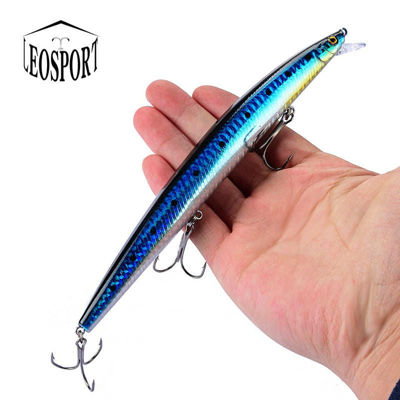 Best selling 1pcs 18cm 24g big long fish Minnow sea fishing lure bait 3D eyes Strong hooks lures for sea fishing
