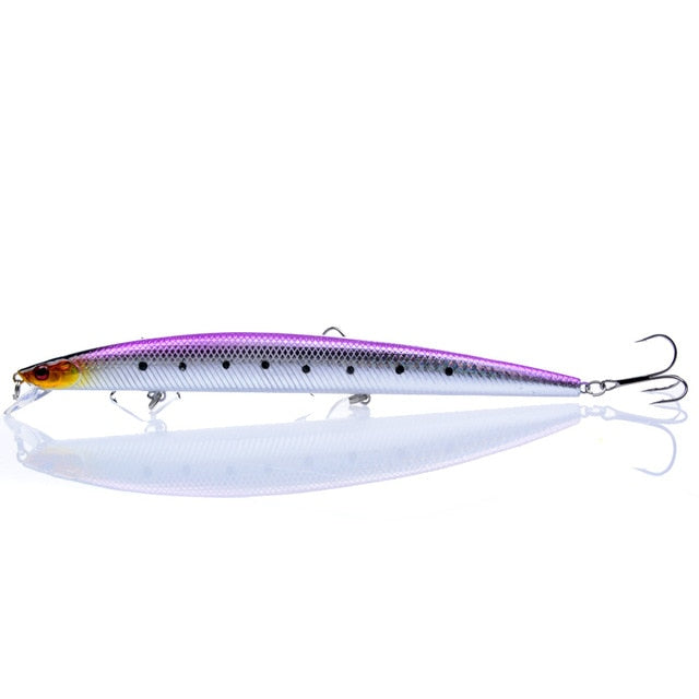 Best selling 1pcs 18cm 24g big long fish Minnow sea fishing lure bait 3D eyes Strong hooks lures for sea fishing