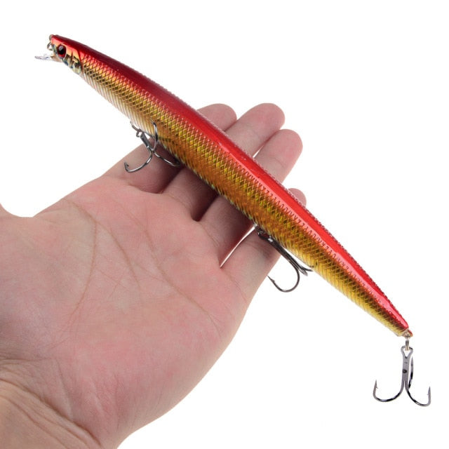 Best selling 1pcs 18cm 24g big long fish Minnow sea fishing lure bait 3D eyes Strong hooks lures for sea fishing