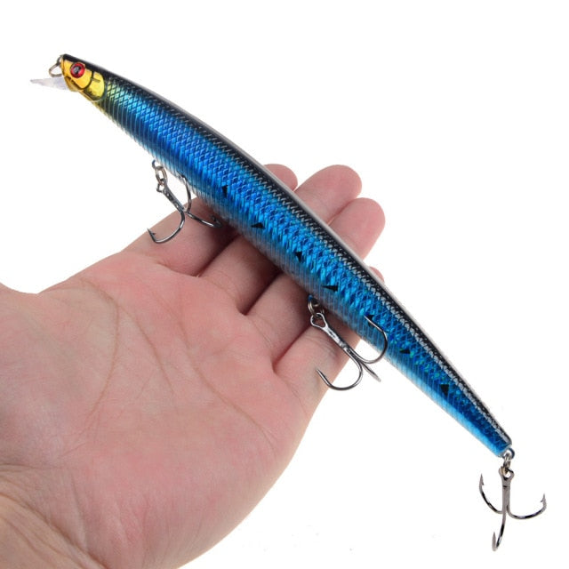 Best selling 1pcs 18cm 24g big long fish Minnow sea fishing lure bait 3D eyes Strong hooks lures for sea fishing
