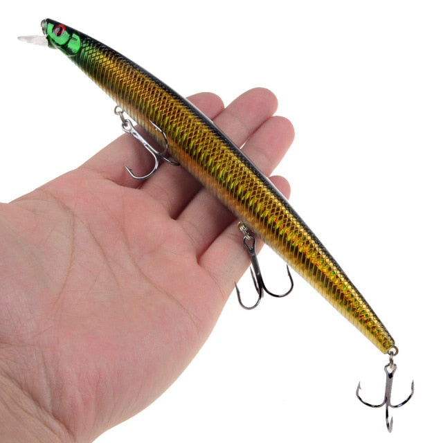 Best selling 1pcs 18cm 24g big long fish Minnow sea fishing lure bait 3D eyes Strong hooks lures for sea fishing