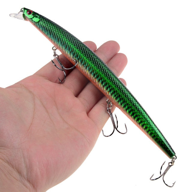 Best selling 1pcs 18cm 24g big long fish Minnow sea fishing lure bait 3D eyes Strong hooks lures for sea fishing