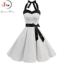 Women Polka Dot Print Summer Dress Sexy Retro White Halter Vintage Dress Plus Size Robe Femme Pin Up Rockabilly Party Dress