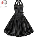 Women Polka Dot Print Summer Dress Sexy Retro White Halter Vintage Dress Plus Size Robe Femme Pin Up Rockabilly Party Dress