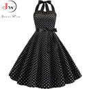 Women Polka Dot Print Summer Dress Sexy Retro White Halter Vintage Dress Plus Size Robe Femme Pin Up Rockabilly Party Dress