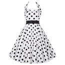 Women Polka Dot Print Summer Dress Sexy Retro White Halter Vintage Dress Plus Size Robe Femme Pin Up Rockabilly Party Dress