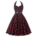 Women Polka Dot Print Summer Dress Sexy Retro White Halter Vintage Dress Plus Size Robe Femme Pin Up Rockabilly Party Dress