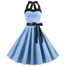 Women Polka Dot Print Summer Dress Sexy Retro White Halter Vintage Dress Plus Size Robe Femme Pin Up Rockabilly Party Dress