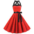 Women Polka Dot Print Summer Dress Sexy Retro White Halter Vintage Dress Plus Size Robe Femme Pin Up Rockabilly Party Dress