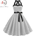 Women Polka Dot Print Summer Dress Sexy Retro White Halter Vintage Dress Plus Size Robe Femme Pin Up Rockabilly Party Dress