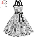 Women Polka Dot Print Summer Dress Sexy Retro White Halter Vintage Dress Plus Size Robe Femme Pin Up Rockabilly Party Dress