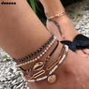 docona Boho Gold Shell Cowrie Anklet Set for Women Black Weaving White Pearl Charms Beaded Anklet Foot Chain Jewelry  8007