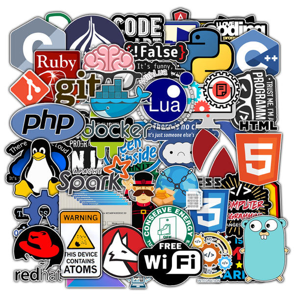 50Pcs New Programming Stickers Pack For On The Laptop Fridge Phone Skateboard Travel Suitcase Waterproof Sticker
