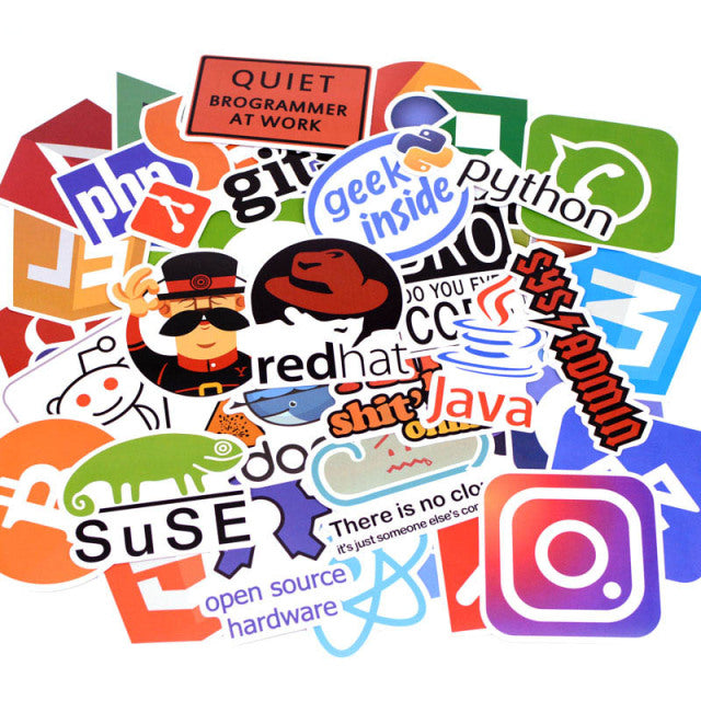 50Pcs New Programming Stickers Pack For On The Laptop Fridge Phone Skateboard Travel Suitcase Waterproof Sticker