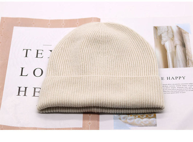 VISROVER  9 colorways new Autumn winter solid color real cashmere beanies for woman cashmere unisex Warm knitted hat wholesales