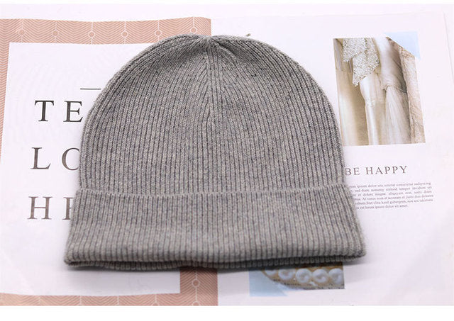 VISROVER  9 colorways new Autumn winter solid color real cashmere beanies for woman cashmere unisex Warm knitted hat wholesales