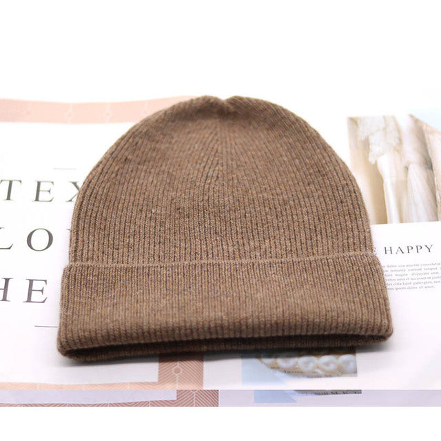VISROVER  9 colorways new Autumn winter solid color real cashmere beanies for woman cashmere unisex Warm knitted hat wholesales
