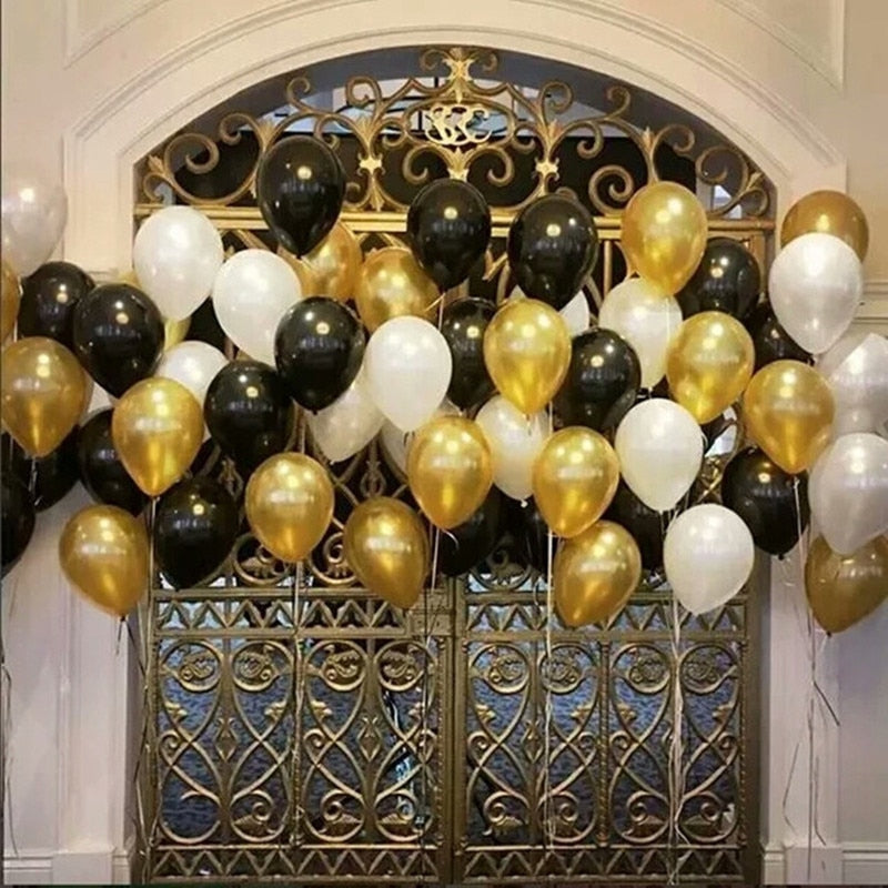 Gold Black Silver Latex Helium Balloons