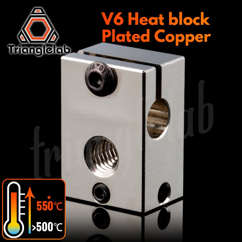 trianglelab PT100 V6 Plated Copper Heat Block For E3d V6 Hotend 3D Printer HeateD Block for Sensor Cartridge BMG Extruder TItan