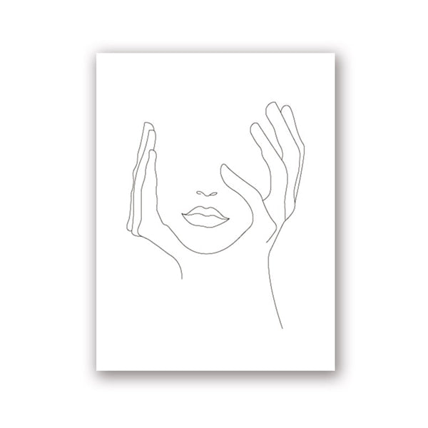 Hands On Face Lips Wall Art Canvas Posters Prints Sketch Art Line Drawing Painting Minimalist Woman Wall Picture Home Decoration