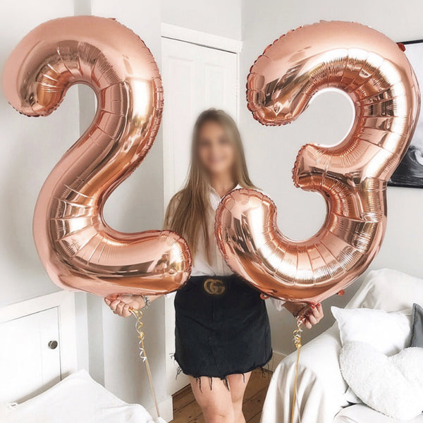 16/32inch Number Aluminum Foil Balloons Rose Gold Silver Digit Figure Balloon Child Adult Birthday Wedding Decor Party Supplies