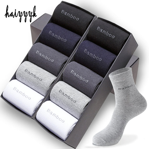 10 Pairs / Lot Bamboo Fiber Socks Men Casual Business Anti-Bacterial Breatheable Men's Crew Socks High Quality Guarantee Sock