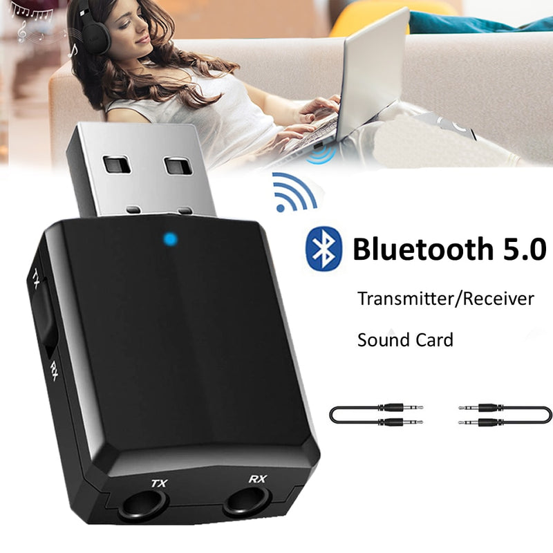 Electop USB Bluetooth 5.0 Transmitter Receiver 3 in 1 EDR Adapter Dongle 3.5mm AUX for TV PC Headphones Home Stereo Car Audio